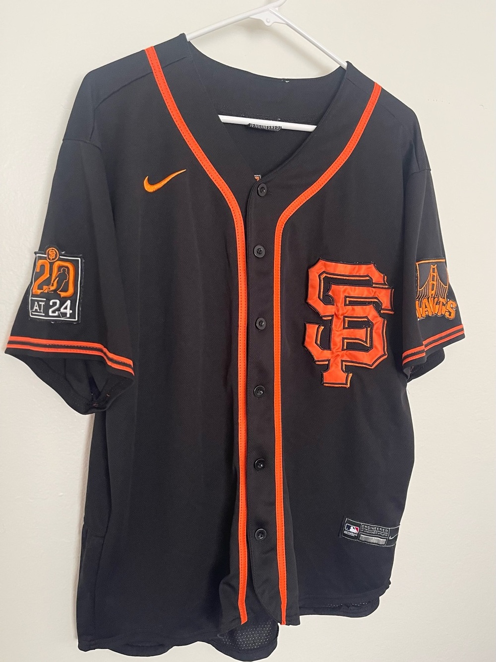 Men’s Nike Black and Orange Baseball Jersey